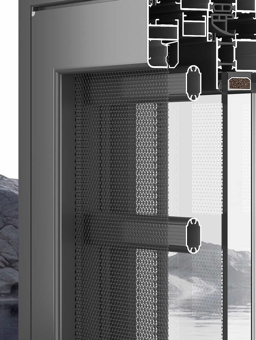 Section detail of a Jiuhua 115 series thermal-break aluminium system window